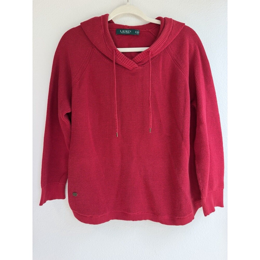 Lauren Ralph Lauren Red Knit Cotton Hooded Pullover Hoodie Women's 1X